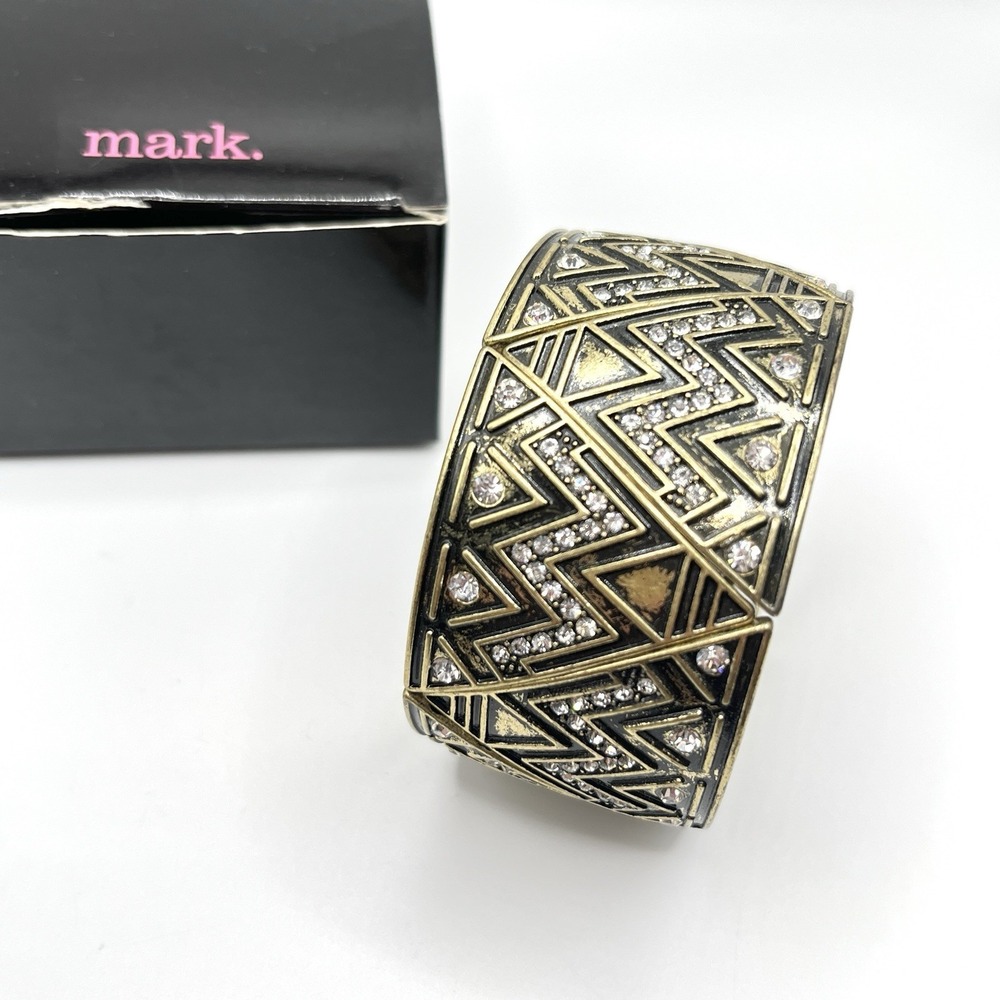Avon Mark Exotic Flair Chunky Deco Style Geometric Bling Stretch Bracelet w/ Box